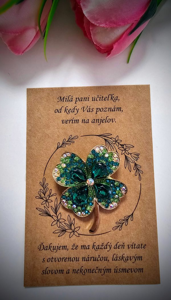 Brošňa štvorlístok pre učiteľku